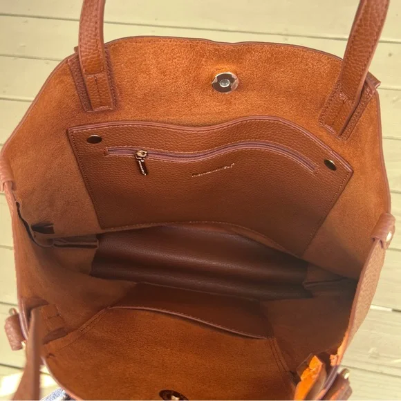 Montana West Vegan Leather Large Tote Satchel Bag Brown - Picture 11 of 14